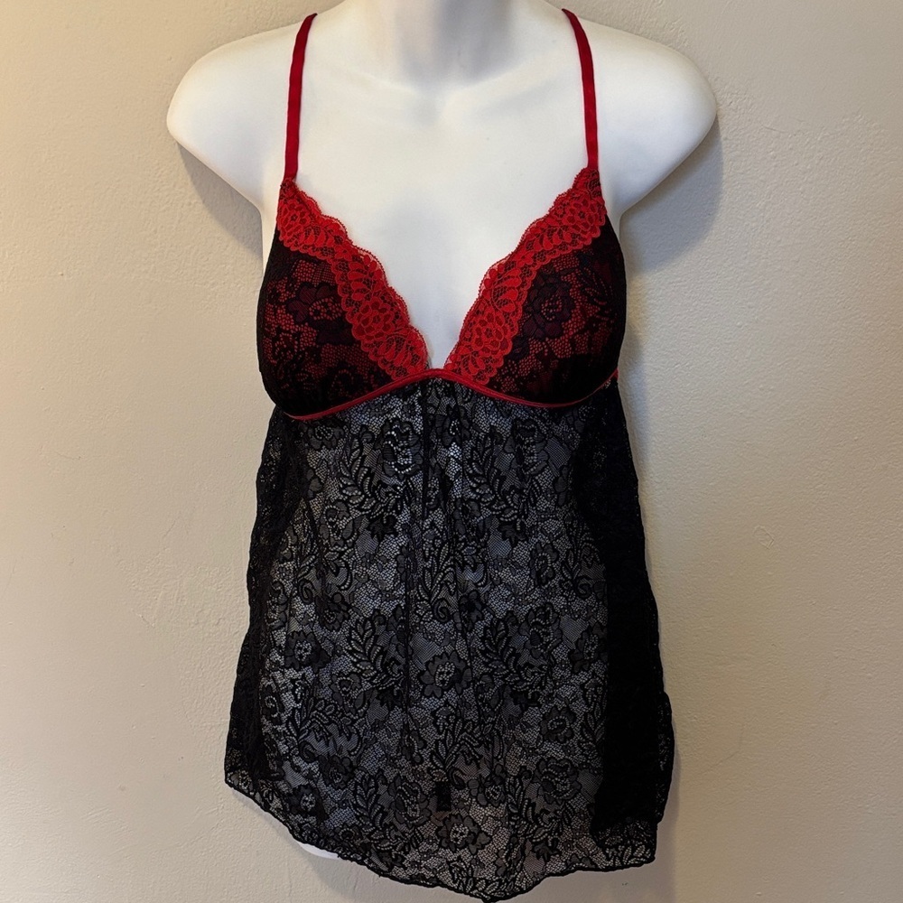 Secret Treasures Red and Black Lace Chemise